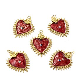 Rack Plating Brass  Enamel Pendants, Cadmium Free & Lead Free & Nickle Free, with Jump Ring, Real 18K Gold Plated, Heart with Eye