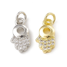 Brass Micro Pave Clear Cubic Zirconia Palm Charms, with Open Jump Rings