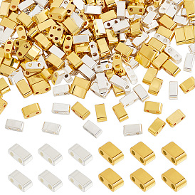 280шт 2 цвета гальванизированные стеклянные бусины, 2-луночное, прямоугольные