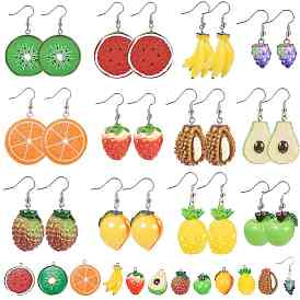 SUNNYCLUE DIY Dangle Earring Making Resin Pendants with Tone Iron Findings and Brass Earring Hooks, Fruits