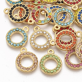 Golden Tone 304 Stainless Steel Pendants, with Rhinestone, Round Ring