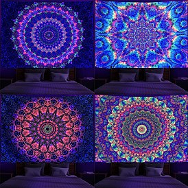 UV Reactive Blacklight Trippy Polyester Mandala Wall Hanging Tapestry, for Bedroom Living Room Decoration, Rectangle