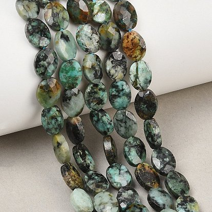 Бусы натуральная африканская бирюза (яшма), граненые, Плоско-овальные