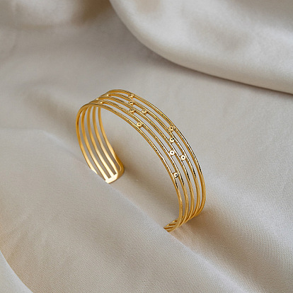 Винтажные 304 браслеты-манжеты из нержавеющей стали с многослойным полосатым узором для женщин