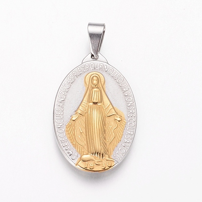 Pendentifs en acier inoxydable, ovale avec la Vierge Marie