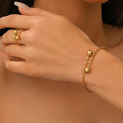 Наборы из круглых браслетов-манжет и колец из нержавеющей стали для женщин