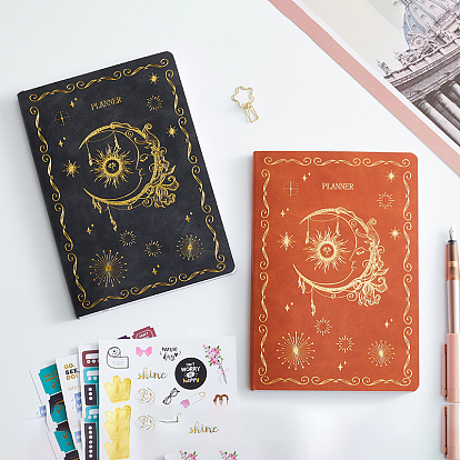 A5 PU Leather Notebook, with Paper Inside, for School Office Supplies, Rectangle with Moon Pattern