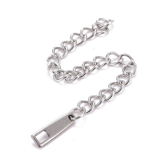 304 Stainless Steel Chain Extender, Curb Chain, with 202 Stainless Steel Chain Tabs, Rectangle