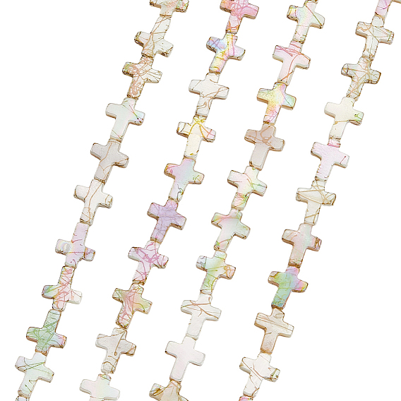 Нити бусины из натуральных пресноводных ракушек, AB цвет, крестик