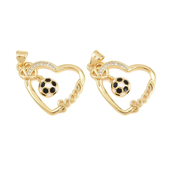 Латунные микро проложить кубического циркония подвески, с эмалью, без кадмия и без свинца, стойки покрытие, долговечный, сердце с футбольными атрибутами