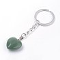 Synthetic & Natural Mixed Stone Keychain, with Iron Findings, Heart, Platinum