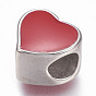 304 Stainless Steel European Beads, with Enamel, Large Hole Beads, Heart