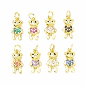 Brass Micro Pave Cubic Zirconia Pendants, Long-Lasting Plated, Real 18K Gold Plated, Cadmium Free & Lead Free, Bear