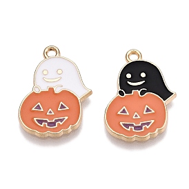 Подвески из эмали из сплава с покрытием на тему Хэллоуина, золотые, призрак с тыквой