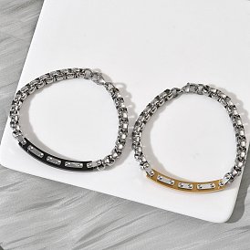 201/304 Браслеты из нержавеющей стали с цепочкой-коробкой для унисекс, прямоугольные