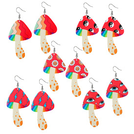 Colorful Mushroom Earrings with Cute Cartoon Rainbow, Eye and Lightning Design - Fashionable Acrylic Ear Drops for Women