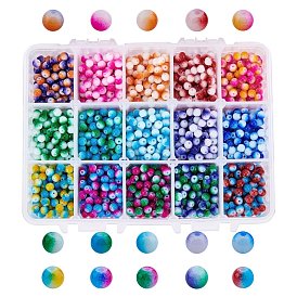 Spray Painted Resin Beads, Round, Two Tone, Dyed