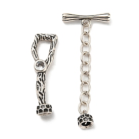 Eco-Friendly Brass Pave Clear Cubic Zirconia Toggle Clasps with Extended Chains, Cadmium Free & Lead Free