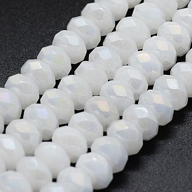 Electroplated Natural White Jade Beads Strands, Rondelle, Faceted
