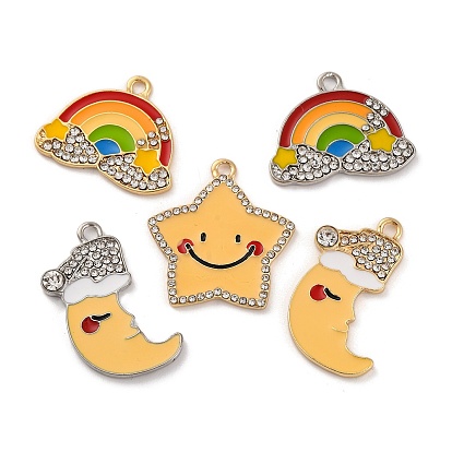 Подвески из эмали и сплава, со стразами, шарм радуга & звезда & луна