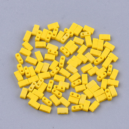 2-Hole Opaque Glass Seed Beads, Frosted, Rectangle