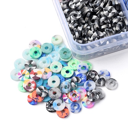 3960 piezas 24 cuentas de arcilla polimérica hechas a mano de estilo, disco / plano y redondo, perlas heishi