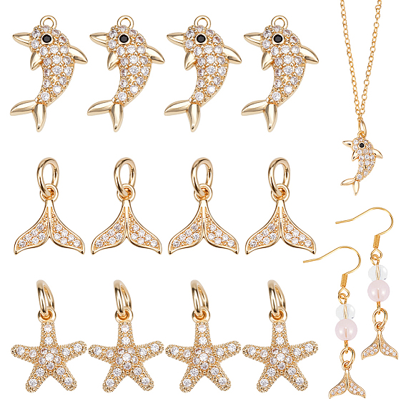 12 шт. 3 стили латунные подвески с прозрачным кубическим цирконием, с целью перехода в кольце