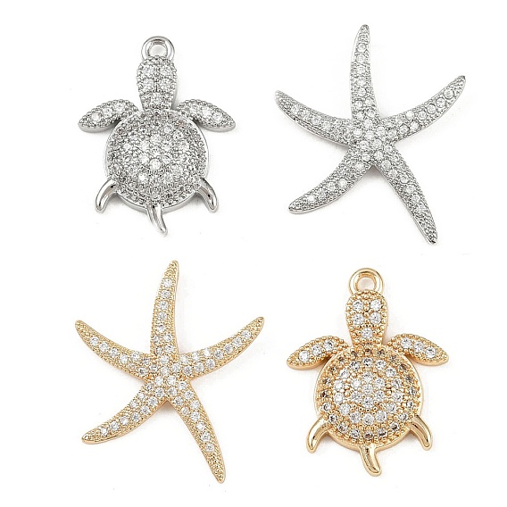 Латунные микропаве прозрачные подвески с фианитом, без кадмия, без никеля и без свинца, морская звезда/черепаха