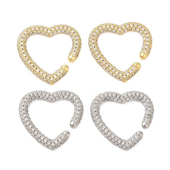 Серьги-каффы в форме сердца из прозрачного кубического циркония, латунные серьги без пирсинга для женщин