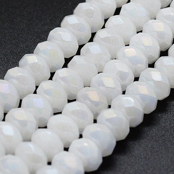 Electroplated Natural White Jade Beads Strands, Rondelle, Faceted
