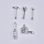 Tools Theme, Tibetan Style Alloy Pendants, for DIY Jewelry Making, Screwdriver, Tape, Wrench, Hammer