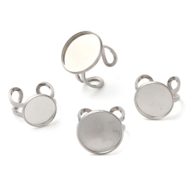 304 Stainless Steel Open Cuff Findings, Bezel Cup Ring Settings, Flat Round