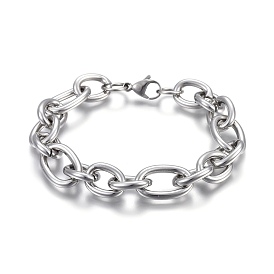 Baño de iones (ip) 304 pulseras de cadena cruzada de acero inoxidable, joyas pulidas, con cierre de langosta