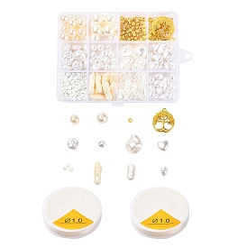 164 pcs fleur et perles rondes en plastique et alliage, 3 pièces de pendentifs géométriques en alliage et 120 pièces de perles de rocaille en verre, fil élastique extensible, pour les kits de fabrication de bracelets extraterrestres bricolage