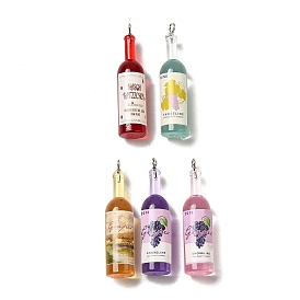 Pendentifs de bouteille de vin en résine transparente, breloques de bouteille avec boucles en fer ton platine