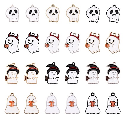 24 шт 12 стиль хэллоуин тема сплава эмаль подвески, белый призрак