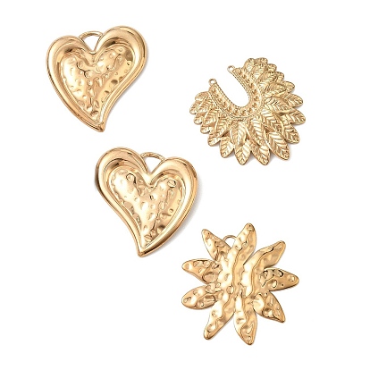 304 Stainless Steel Pendants, Flower/Leaf with Horseshoe/Heart Charms