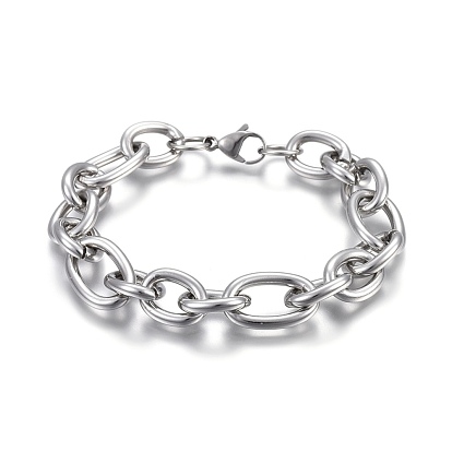 Ion Plating(IP) 304 Stainless Steel Cross Chain Bracelets, Polished Jewelry, with Lobster Claw Clasps