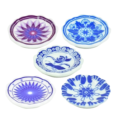 Синие и белые фарфоровые тарелки, имитация смолы, миниатюрные украшения, для садовых кукольных домиков