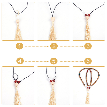 SUPERFINDINGS DIY Beaded Necklace Making Kits, Including Natural Gemstone & Sandalwood Round Beads, Polyester Tassel Decorations, Waxed Cotton Cord
