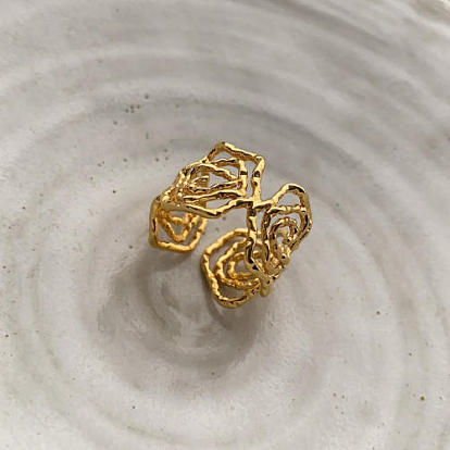 304 из нержавеющей стали манжеты кольца, открытое кольцо-цветок для женщин, ионное покрытие (ip)