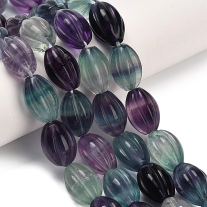 Нити резных бусин из натурального флюорита, рифленый овал