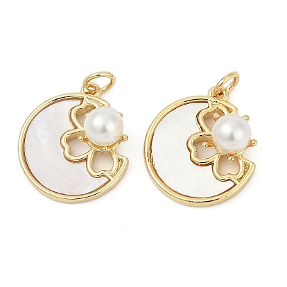 Подвески из латуни из натуральных ракушек, с пластмассовой жемчужиной abs, Луна прелести, без кадмия и свинца, долговечное покрытие, стойки покрытие