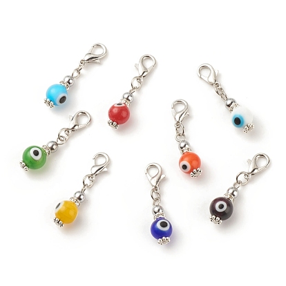 Handmade Lampwork Evil Eye Pendant Decorations, Lobster Clasp Charms, for Keychain, Purse, Backpack Ornament