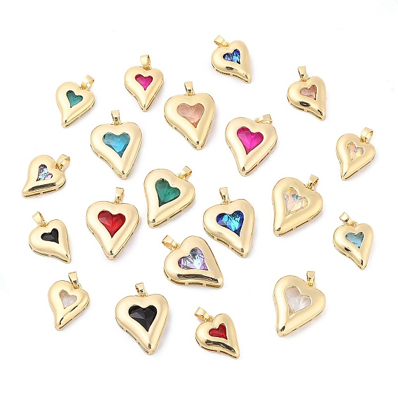 Стойки обшивки латунные подвески, стеклянные подвески в форме сердца, долговечный, без кадмия и без свинца, реальный 18 k позолоченный