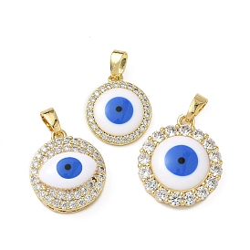 Латунные микро проложить кубического циркония подвески, с эмалью, плоские круглые с сглаза