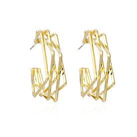 Minimalist Geometric Circle Earrings Retro Fashion Metal Studs Ear Jewelry for Women