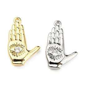 Brass Micro Pave Clear Cubic Zirconia Pendants, Palm with Eye Charms
