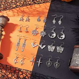 Серьги-подвески из тибетского сплава на хэллоуин, с 304 нержавеющей стали серьги крючки, античное серебро, разнообразные