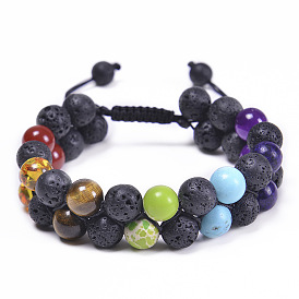 Colorful Natural Stone Bracelet with Adjustable Double Layers and Turquoise Beads